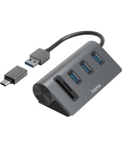 Hama USB Hub, 3x USB-A 3.2 Gen 1, SD, microSD, USB-C Adapter, black/gray - USB hub Aдаптеры