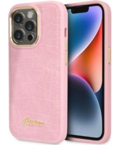 Guess Apple  iPhone 14 Pro Max 6.7 hardcase Croco Collection Pink Neoriģinālie Maciņi