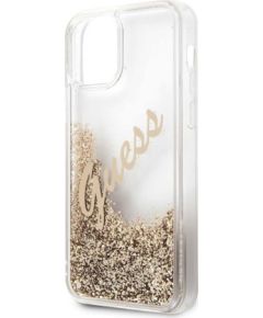 Guess Apple  iPhone 12 Mini 5.4'' Liquid Glitter Vintage Cover Gold Neoriģinālie Maciņi