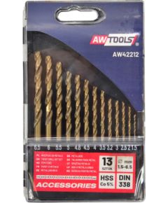 Urbju komplekts AWTools AW42212; HSS-Co; 1,5-6,5 mm; 13 gab. Аксессуары для дрелей