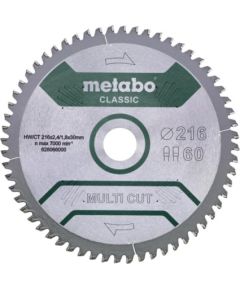Universālais griešanas disks Metabo FZ/TZ MULTI CUT CLASSIC; 216x30x60 mm; -5° Zāģripas