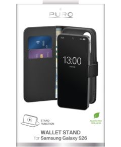 Samsung Galaxy S26 Eco-Leather Wallet Case by Puro Black Oriģinālie maciņi