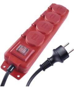 Emos Extension Cord 3 m / 4 sockets / switch / black–red / rubber-neoprene / 1.5mm² Strāvas pagarinātāji