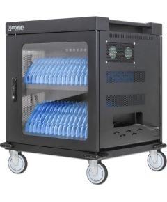 Manhattan Laptop Charging Cart/Trolley via AC Adapter (EU) 32-bay, Install device's AC Adapter (power cables) into unit, Suitable for ALL laptops (to 15.6"), iPads, MacBooks, Chromebooks, other USB-C devices, Bays 380x30x280mm, Cabinet, Lockable Зарядные устройства