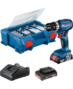 Bosch cordless combi drill driver GSB 18V-45 Professional, 18Volt (blue/black, 2x Li-ion battery 2.0Ah, 82-piece accessory set, in L-case) Jaunumi -Dārzam