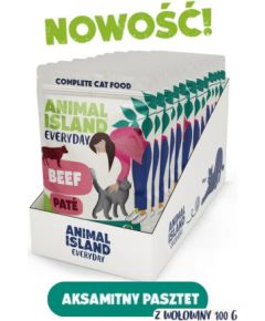 ANIMAL ISLAND pasztet wołowina saszetki dla kota 12x100g Kaķu konservi