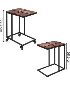 Kafijas galdi Springos HF0025, 2 gab. komplekts, sānu galds uz riteņiem, palīg-galds, melns-brūns Jaunumi, mēbeles, māja