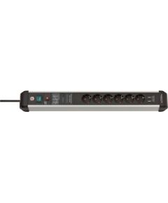 Brennenstuhl Premium-Protect-Line 6-way power strip, black/aluminum, 3 meters, 60,000A surge protection, 2x USB-A Strāvas pagarinātāji