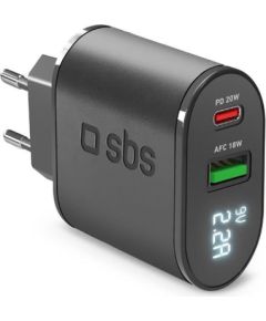 SBS, USB-A, USB-C, LCD, 20 W, black - Wall charger Зарядные устройства