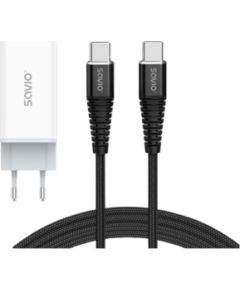 Lādētājs Savio GaN 65W + USB Type-C - USB Type-C 1m Cable Telefonu lādētāji 220v