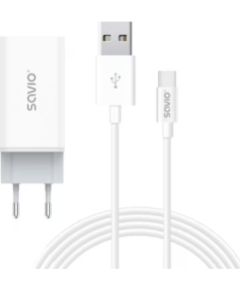 Lādētājs Savio GaN 65W + USB-A - USB Type-C 1m Cable Telefonu lādētāji 220v