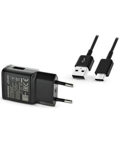 EP-TA200EBE + EP-DG970BBE Samsung 15W lādētājs + USB-C datu kabelis melns (OEM) Telefonu lādētāji 220v