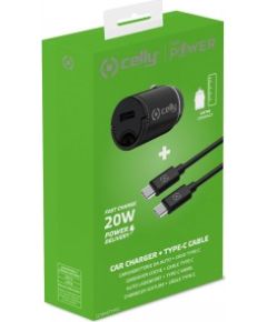 CELLY CCMINITYPEC - CAR CHARGER USB-C+USB-C TO USB-C CABLE 20W [PRO POWER] Telefonu lādētāji 220v