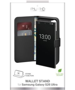 Samsung Galaxy S26 Ultra Eco-Leather Wallet Case by Puro Black Oriģinālie maciņi