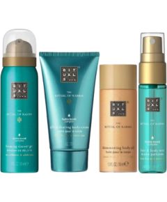 Set Rituals: The Ritual Of Karma, Shower Mousse, 50 ml + The Ritual Of Karma, Shimmer, Body Oil, 30 ml + The Ritual Of Karma, Hydrating, Body Cream, 70 ml + The Ritual Of Karma, Hair Scented Mist, For Women, 20 ml Dāvanu komplekti