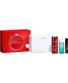 Set Clarins: Total Eye, Lift, Day, Eye Serum, 15 ml + Instant Eye, Makeup Remover Lotion, 30 ml + Wonder Volume, Volumising, Mascara, Black, 3 ml *Miniature + Clarins, Zippered, GWP Textile Pouch, White Dāvanu komplekti