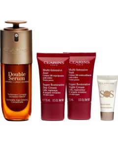 Set Clarins: Super Restorative, Reparative, Day, Cream, For Face, 15 ml + Super Restorative, Reparative, Night, Cream, For Face, 15 ml + Double, Anti-Ageing, Serum, For Face, 50 ml + S.O.S., Moisturizing, Liquid Primer, 5 ml *Miniature Парфюмерные наборы