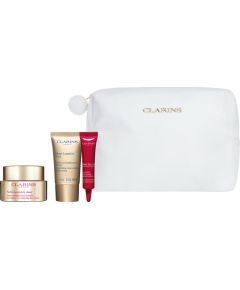 Set Clarins: Nutri-Lumiere, Anti-Ageing, Day, Cream, For Face, 50 ml + Nutri-Lumiere, Anti-Ageing, Night, Cream, For Face, 15 ml + Total Eye, Lift, Eye Serum, 7 ml + Clarins, Zippered, GWP Textile Pouch, White Dāvanu komplekti