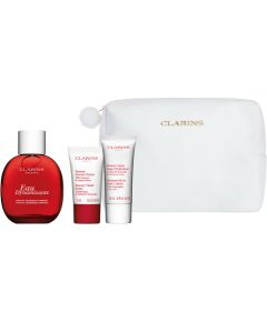 Set Clarins: Eau Dynamisante, Scented Spray, Unisex, 100 ml + Beauty Flash Balm, Brightening, Balm, For Face, 15 ml + Clarins, Zippered, GWP Textile Pouch, White + Moisture-Rich, Shea Butter, Moisturising, Body Lotion, Body, 30 ml Парфюмерные наборы