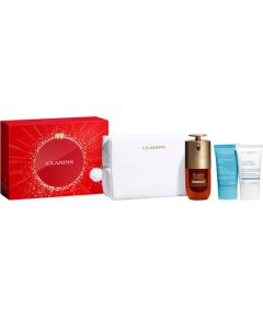 Set Clarins: Cryo-Flash, Firming & Radiance, Cream Mask, For Face, 15 ml + Double Light, Age-Defying, Serum, For Face, 30 ml + Hydra-Essentiel, Moisturising, Cream, For Face, 15 ml + Clarins, Zippered, GWP Textile Pouch, White Парфюмерные наборы