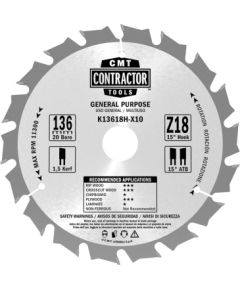 Griešanas disks kokam CMT K16024H; 160x20 mm; Z24; 15° Zāģripas