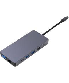 Extradigital Adapter USB Type-C - 2x HDMI, VGA, LAN, 3x USB Type-A, SD, TF, USB Type-C PD100W, Aux USB / Type-C Hub