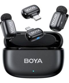 Boya Mini 2-01 Bezvadu lavaljē mikrofons 2.4GHz / Type-C and Lightning / Melns Mikrofoni