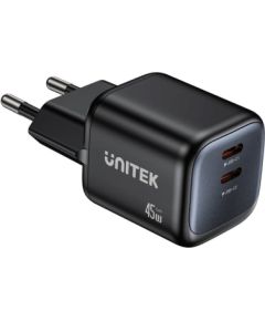 Unitek 2x GAN 45W mains charger, 2x USB-C PD, QC Зарядные устройства