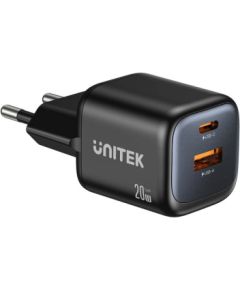 UNITEK 2x GAN 20W mains charger, black Зарядные устройства