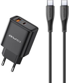 Сетевая зарядка Awei PD81C-EU 22.5W USB-A/USB-C + USB-C to USB-C cable 1.0m черная Зарядные устройства