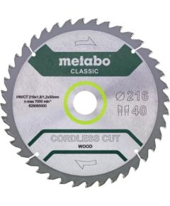 Griešanas disks kokam Metabo HW/CT CORDLESS CUT WOOD - CLASSIC; 216x30x40 mm; 5° Zāģripas