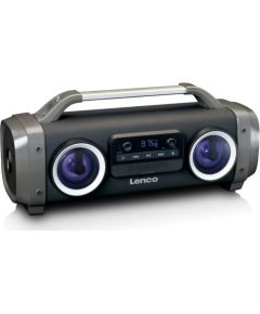 Splash proof bluetooth speaker FM radio USB and SD with light effects Lenco, black Bezvadu skaļruņi