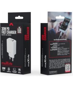 Maxpower Charger 1xUSB-C 1xUSB 30W MXTC-10-30AC White by Maxlife Jaunumi - Viedierices