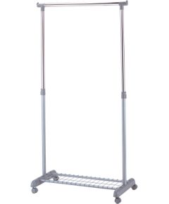 Стойка для одежды FRANK на колесах с подставкой для обуви, 83x43xH93,5-168cм, цвет: серебристый, хром Новинки Для дома и сада 