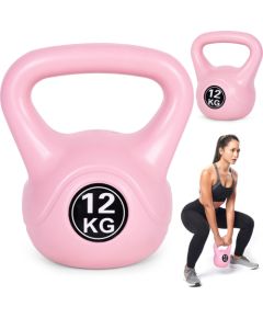 Kettlebell kettle 12kg vingrinājums hantele bumba fitnesa svars rozā ModernHome Svaru ripas un stieņi