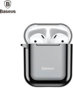 Baseus   Metallic Shining Ultra-thin Silicone Protector Case with Hook for Airpods 1 / 2 Black Чехлы - альтернативные