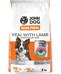 John Dog GOOD FORM Ś/D RASY cielęcina z jagnięciną Karma sucha dla psa 3kg Suņu barība