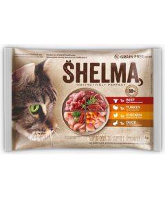 SHELMA Rich in chicken, turkey, beef and duck - wet cat food - 4x85g Kaķu konservi