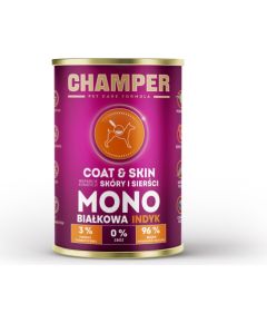 CHAMPER Coat & Skin Monoprotein Turkey - wet dog food - 400g Suņu barība