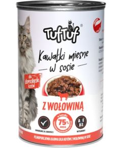 Tuftuf TUF TUF Pieces of meat in sauce with beef - wet cat food - 415g Kaķu konservi