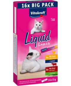 VITAKRAFT Cat Liquid-Snack with beef and chicken - cat treats - 16 x 15g Сухой корм для кошек