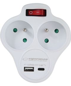 Esperanza ELK311W Electrical splitter 2 GN. USB-C USB-A ON. White Зарядные устройства