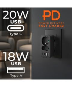 Maclean current socket x2 + 4xUSB, splitter with 2 sockets, 2xUSB A, 2xUSB C PD 20W, 1x16A + 1x6A, MCE249 F/B Зарядные устройства