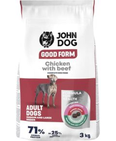 John Dog GOOD FORM Ś/D RASY kurczak z wołowiną Karma sucha dla psa 3kg Suņu barība