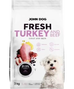 John Dog ADULT FRESH TURKEY & BEEF Karma sucha dla psa 3kg Suņu barība