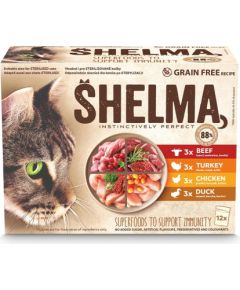 SHELMA with turkey, duck, chicken and beef in sauce - wet cat food - 12x85g Kaķu konservi