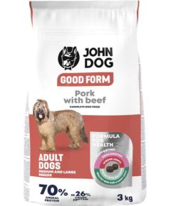 John Dog GOOD FORM Ś/D RASY wieprzowina z wołowiną Karma sucha dla psa 3kg Suņu barība