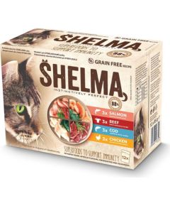 SHELMA with salmon, cod, chicken and beef in sauce - wet cat food - 12x85g Kaķu konservi