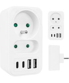 Current socket x2 + 4xUSB Maclean, splitter with 2 sockets, 2xUSB A, 2xUSB C PD 20W, 1x16A + 1x6A, MCE249 F/W Зарядные устройства