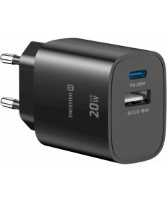 Swissten Edge GaN Зарядное устройство USB-C PD 20W + USB-A 18W QC Зарядные устройства